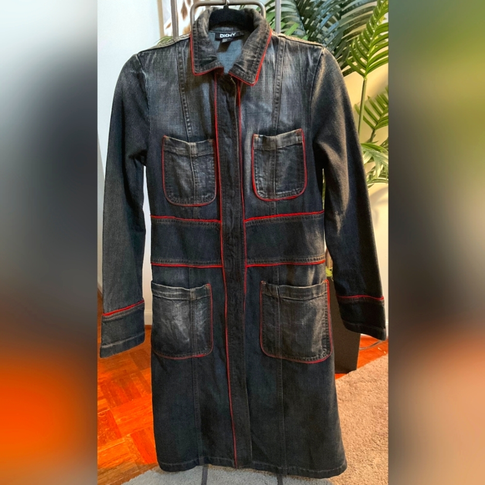 DKNY Vintage, Rare Beautiful Distressed Full Length Denim Coat *On SALE*
